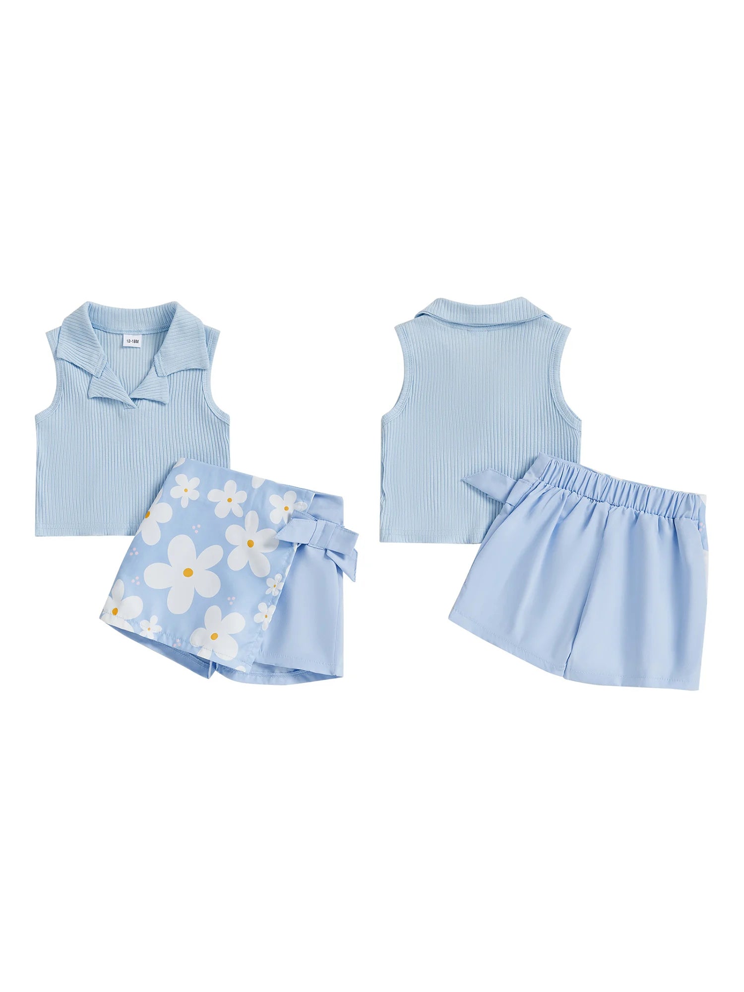 Adorable Baby Girls Summer Outfits Sleeveless Ribbed Tank Tops with Elastic Butterfly Flower Print Skirt Shorts Set - Trendy