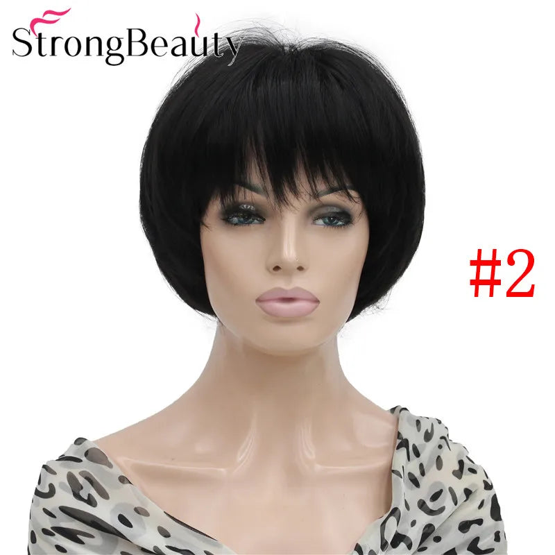 شعر مستعار StrongBeauty قصير ومستقيم من الألياف الصناعية الناعمة للسيدات متوفر بألوان عديدة