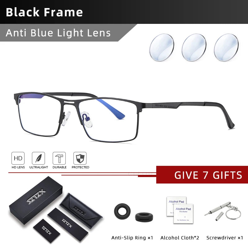 SZTZX Men Business Reading Glasses Anti Blue Light Myopia Prescription Eyeglasses Ultralight Photochromic Optical Sunglasses
