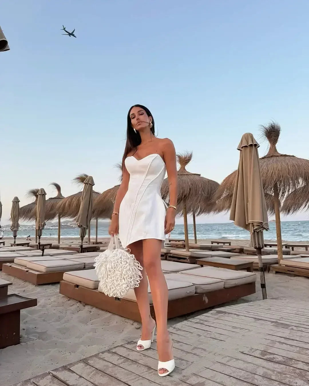 Fashion Women Strapless Backless Dress Off-shoulder Corset Bustier Party Club Dresses 2025 Chic Lady Waist Cinching Evening Gown