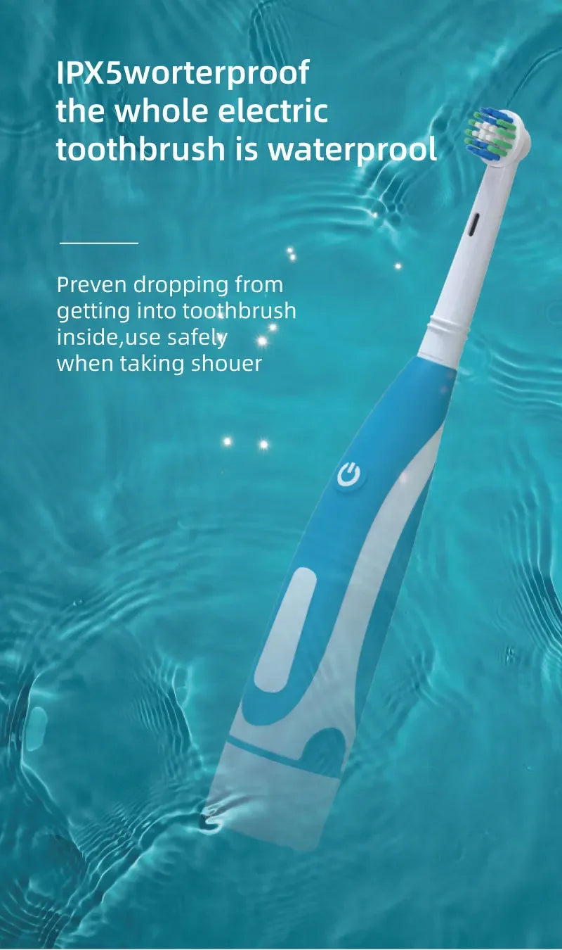 Sonic Electric Toothbrush Rounded 3D Vibrate Teeth Brush Rotation Gum Care Soft Bristle Heads Battery Power Teeth Whitening