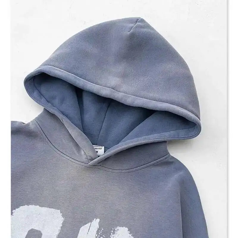 PFNW 2025 Spring High Street Vintage Washed Digital Padded Hooded Sweatshirt Men's American Loose Oversized Pullover Top 28W5695
