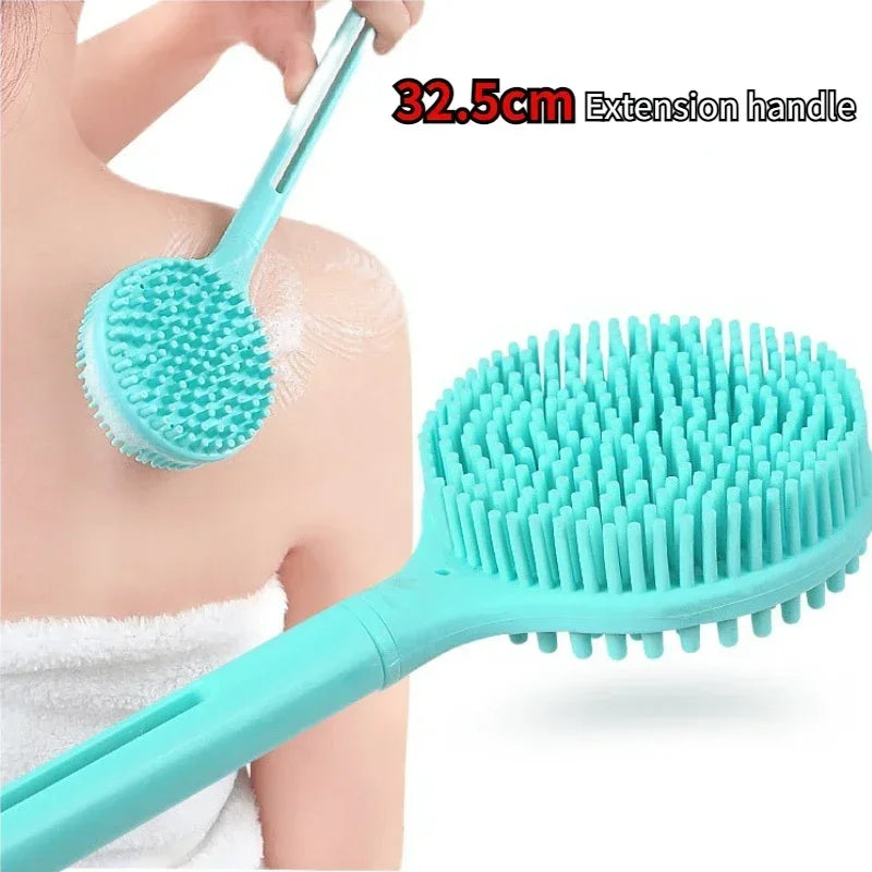 Double-Sided Shower Body Brush Silicone Long Handle Bathroom Wash Brush Bathing Massages Back Body Exfoliating Brush 1pc
