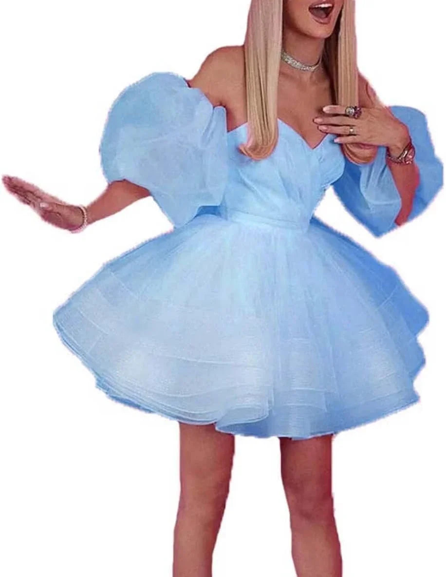 Puffy Sleeve Homecoming Dresses Sweetheart Mini Ball Gown Short Prom Cocktail Sweet Summer Party Dress Vestido Noche customized