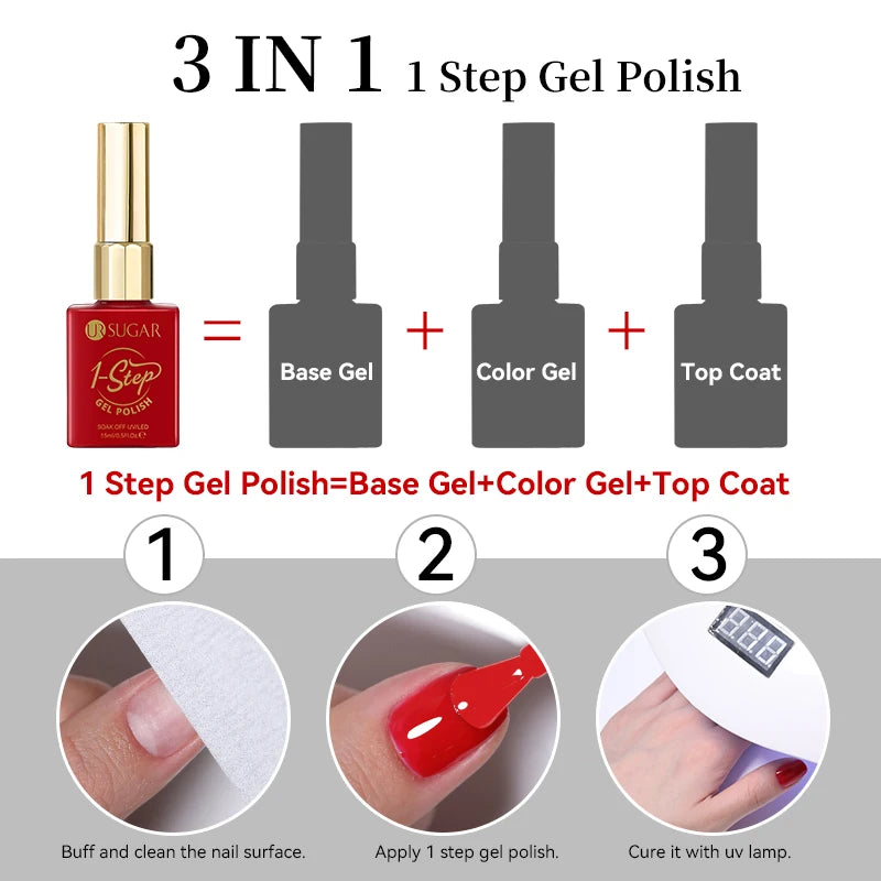 UR SUGAR 15ml 1 Step Gel Polish  Nail Art Manicure 3 IN 1 Gel Soak Off LED UV Gel Nail Varnishes No Need base top gel