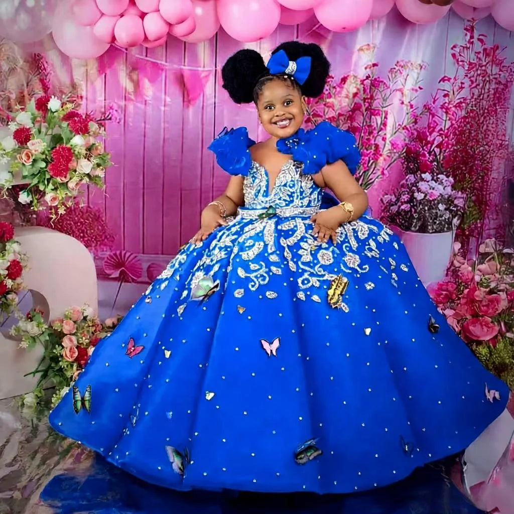 Luxury Beading Flower Girl Dresses Princess Hot Pink Customized Ball Gown Baby Girls First Birthday Party Pageant Dress