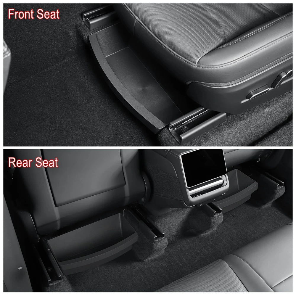 Underseat Storage Box Organizer for Tesla Model Y Juniper 2025 Front Rear Under Seat Organizer Waterproof Bin Travel Accessories