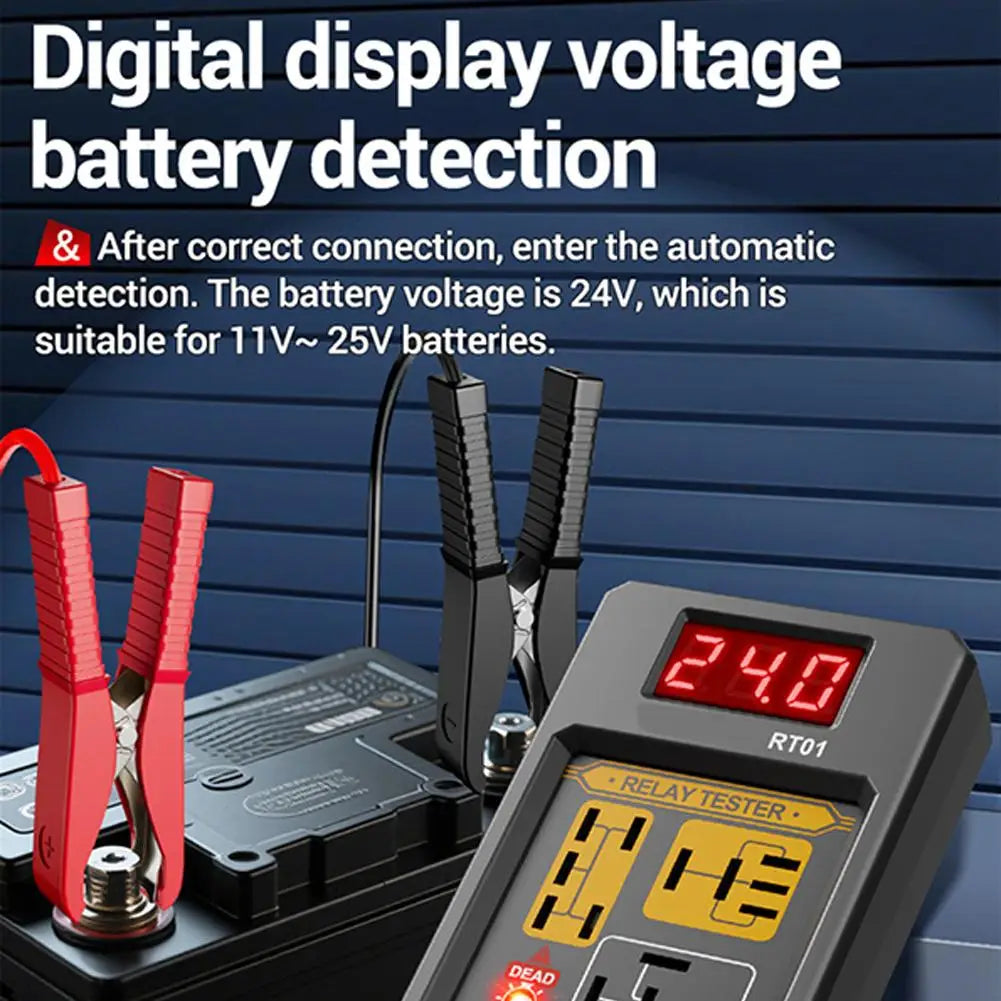 Universal Car Relay Tester Dual Voltage Checker 12/24V Digital Display Automotive LED Indicator Light Relay Diagnostic