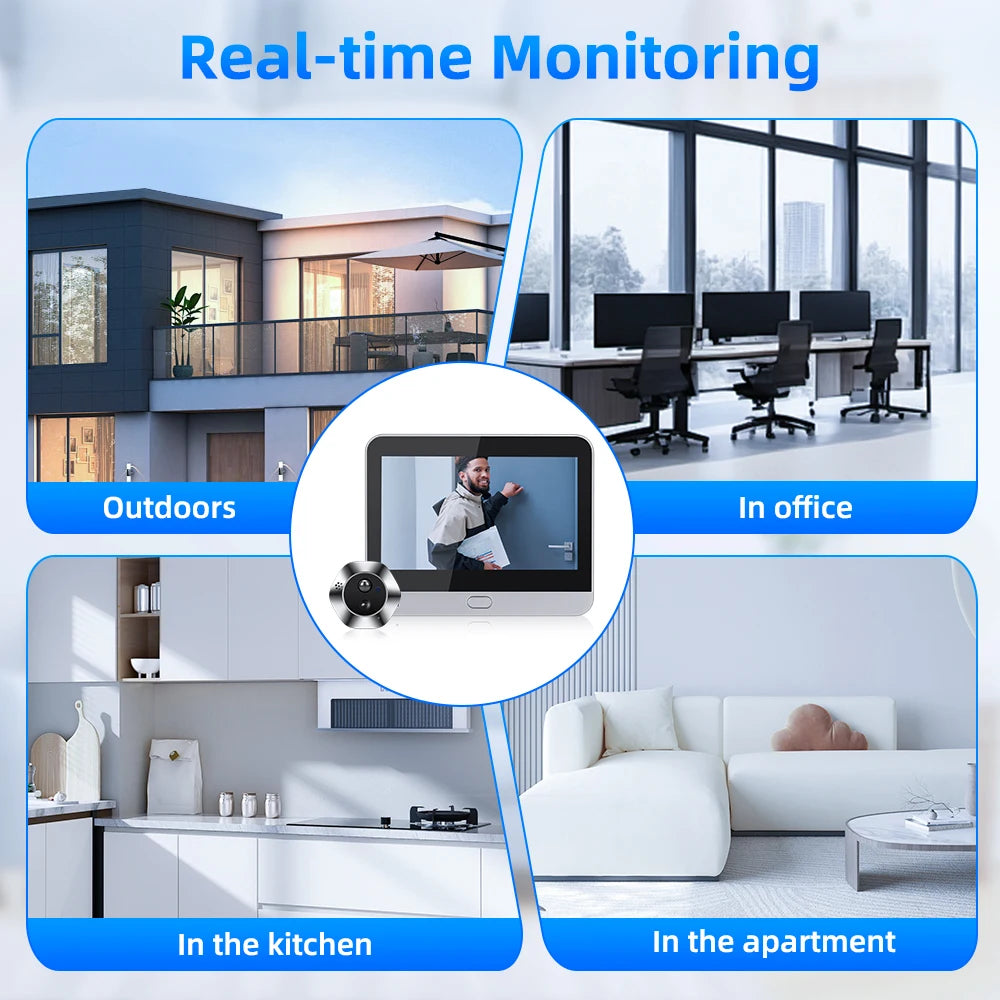 Awapow WiFi Tuya Peephole Camera Smart Life Motion Detection Digital Audio Doorbell Upgrades Two-way Intercom 2 Million HD Pixel