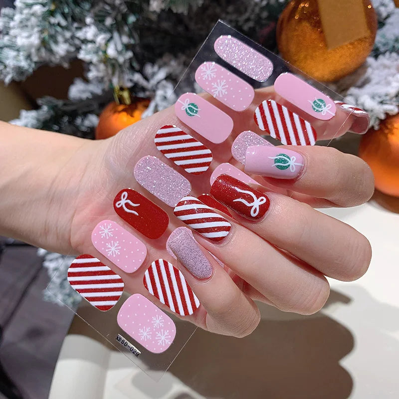 1pc DIY Baking-free Nail Stickers Long-Lasting Solid Color Fresh Flowers Christmas Autumn Nail Strips Patch Full Cover Decal