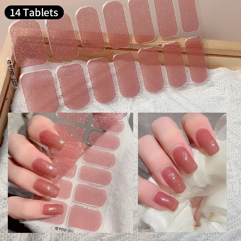 1pc DIY Baking-free Nail Stickers Long-Lasting Solid Color Fresh Flowers Christmas Autumn Nail Strips Patch Full Cover Decal