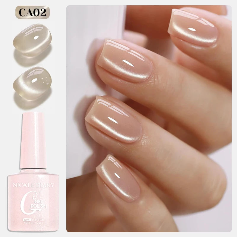 NICOLE DIARY Glass Beads Cat Magnetic Gel Nail Polish Spring Summer Gel Nail Sparkly Gel Varnish Soak off Nail Manicure Art