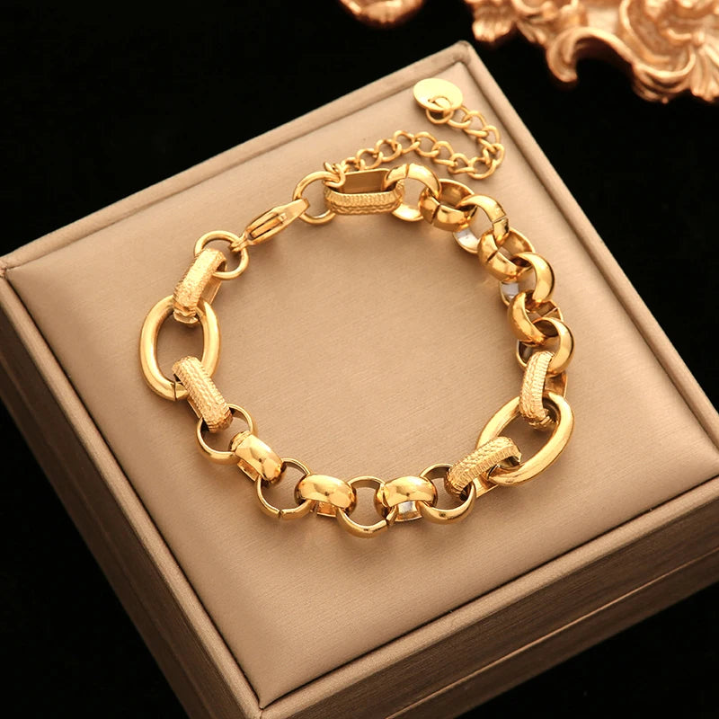 EILIECK 316L Stainless Steel Gold Color Bangles Bracelet For Women New Trendy Wrist Chain Waterproof Jewelry Gift Party Bijoux