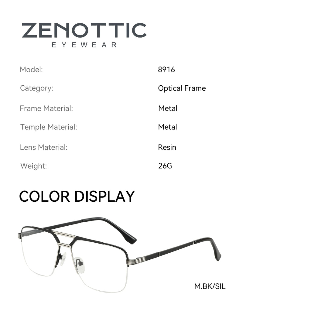 ZENOTTIC (XL Size) 2025 New Arrivals Half-frame Aviator Prescription Eyeglasses Anti Blue Ray Photochromic Optical Glasses
