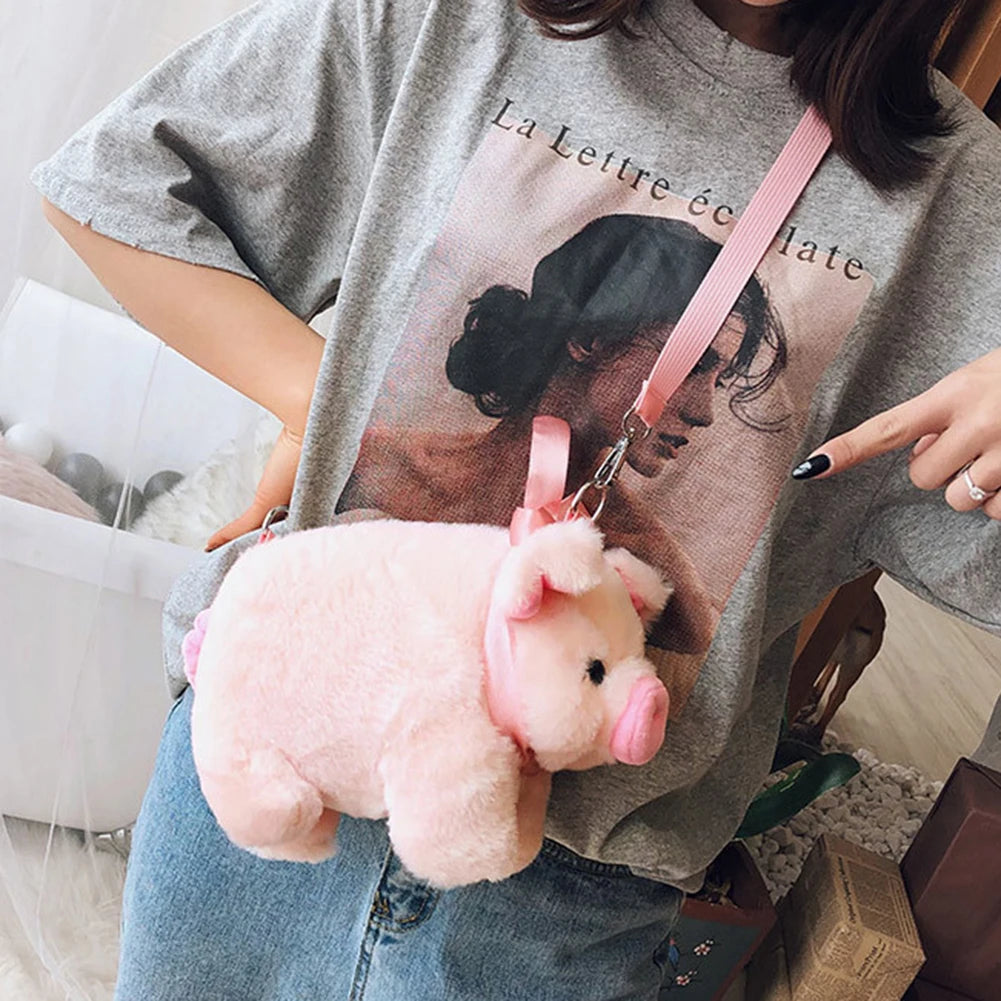 Pink Piglet Plush Bag Korean Version Large Capacity Lady Shoulder Bag Cartoon Ins Cute Doll Messenger Bag Handbags Crossbody