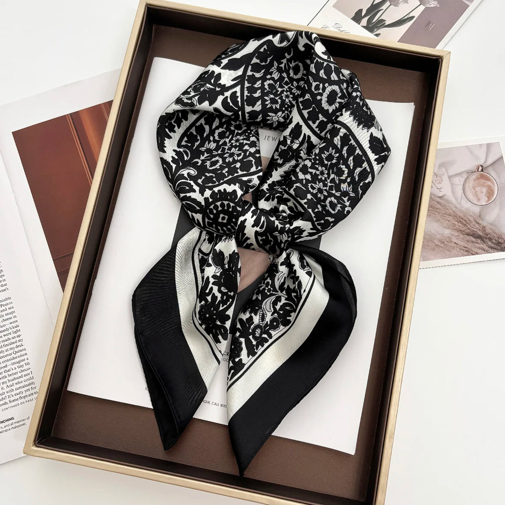 Luxury Design 70cm Satin Square Print Scarf Women Scarves Bandana Hijab Neckerchief Shawl Kerchief Hair Band Foulard Lady