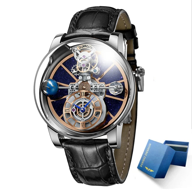 PINDU Design Watches Man Starry Sky Watch For Men Quartz Wristwatches Clock Earth Theme Design Man Watch Celestial Body Series