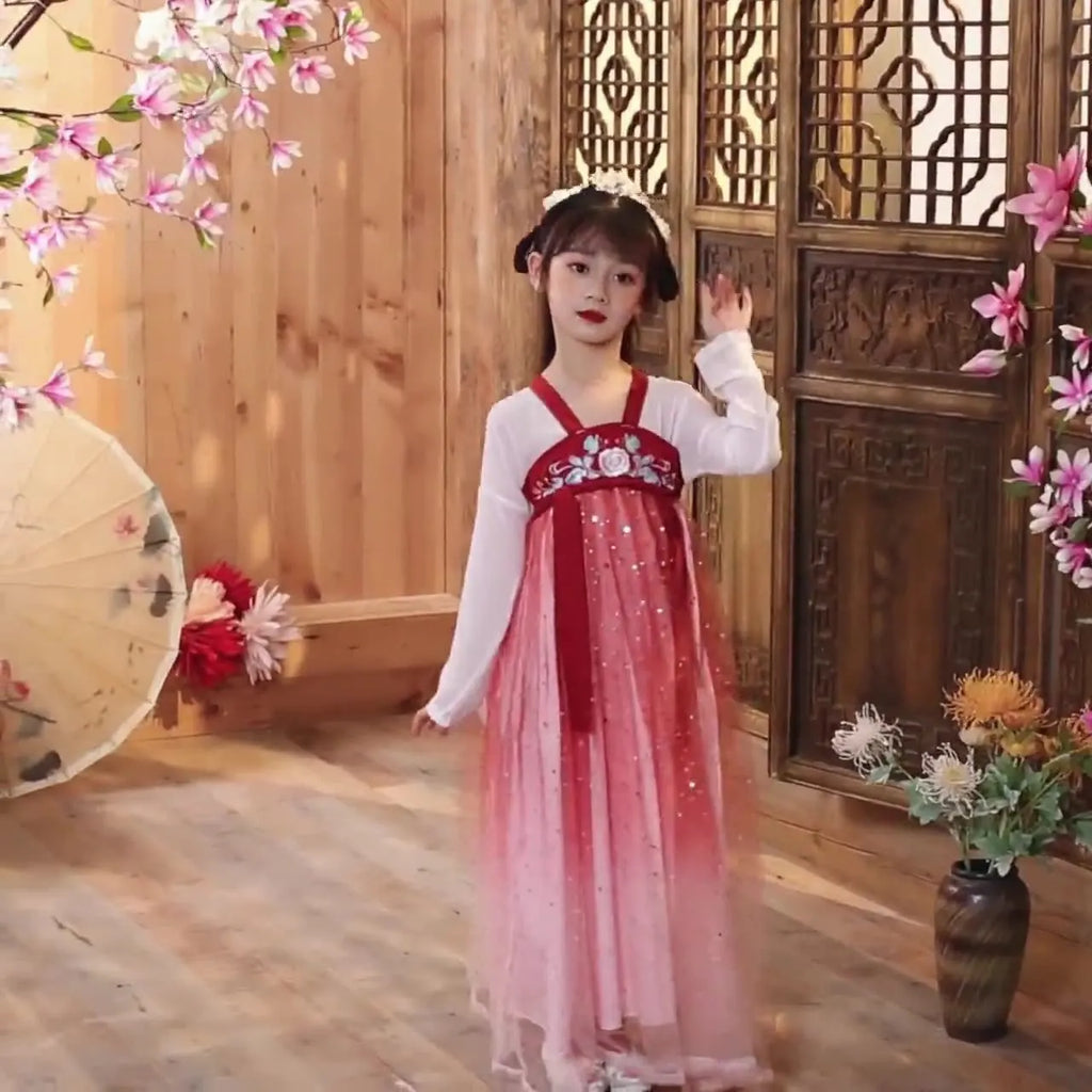 Kids Fairy Tang Costume Girls Casual Dresses Hanfu Girl Summer Children's Clothing Outfit Princess Dress Baby Vestido Robe Fille