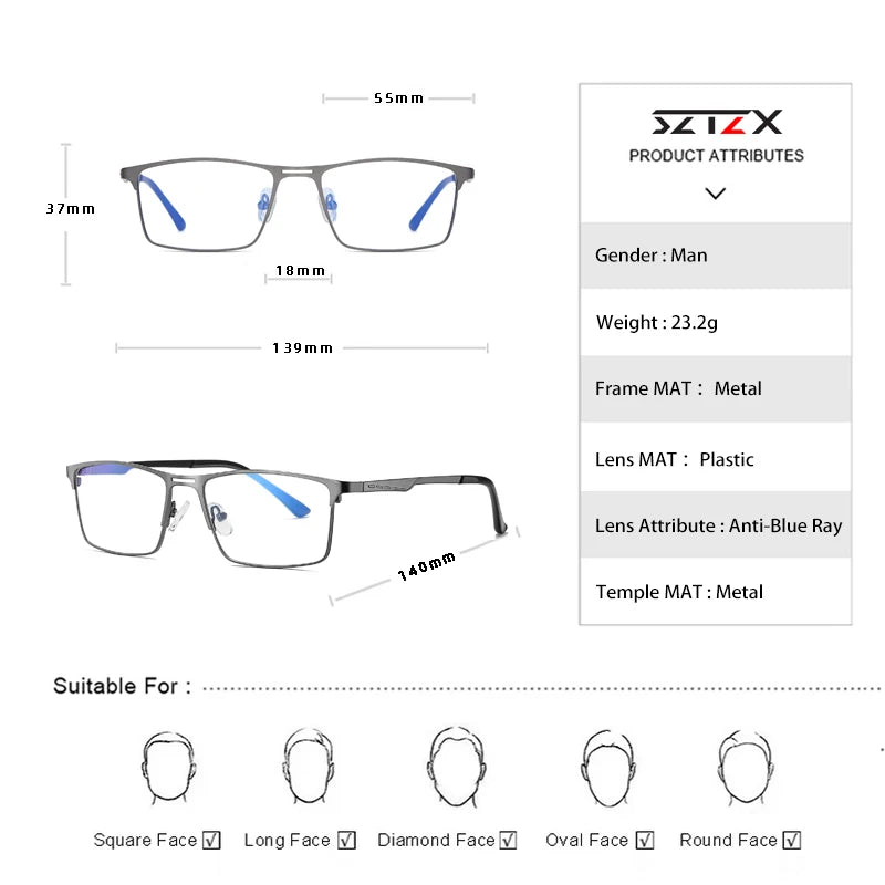 SZTZX Men Business Reading Glasses Anti Blue Light Myopia Prescription Eyeglasses Ultralight Photochromic Optical Sunglasses