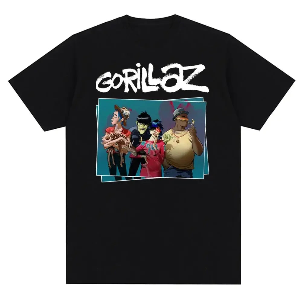 Music Band Gorillazs Punk Rock Print T Shirt 90s Casual Fashion Short Sleeve T Shirt Unisex Harajuku Kawaii T-shirt Y2K Clothing