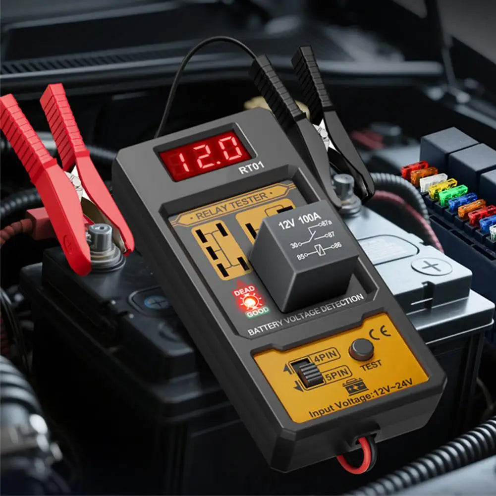 Universal Car Relay Tester Dual Voltage Checker 12/24V Digital Display Automotive LED Indicator Light Relay Diagnostic
