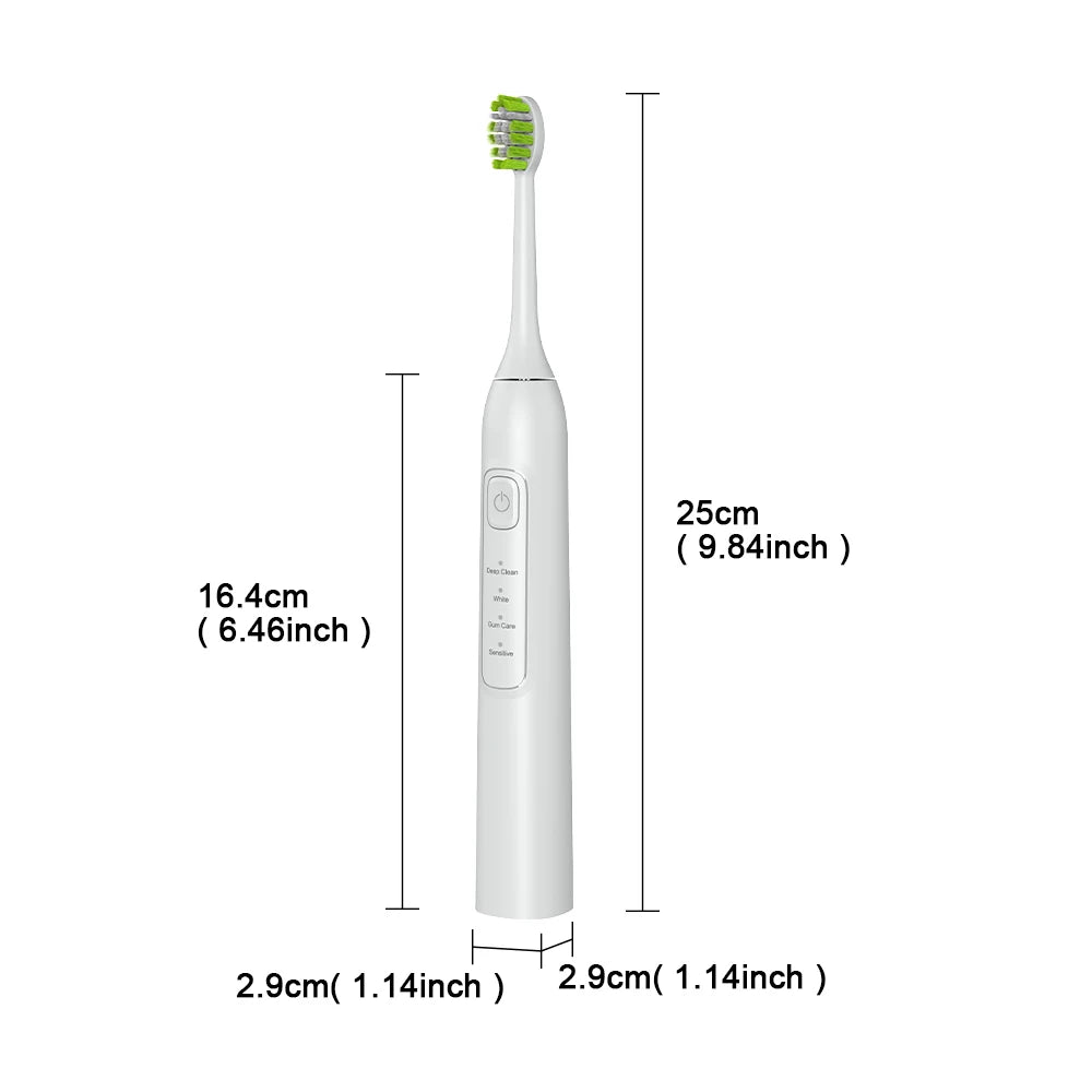 Electric sonic toothbrush with 6 toothbrush heads, USB rechargeable waterproof electric toothbrush, portable for travel