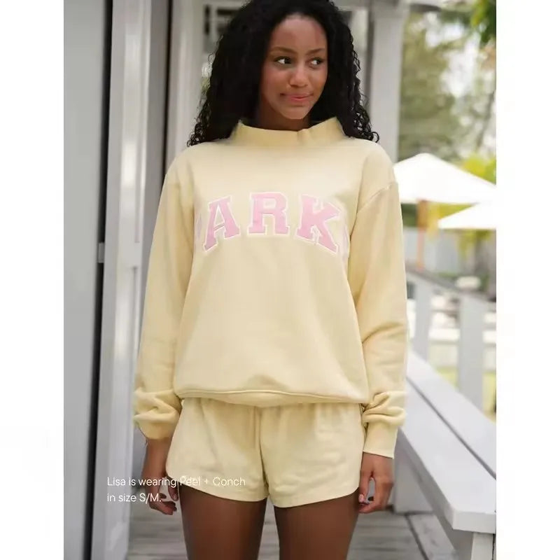autumn winter Women's Pullover Hooded Sweatshirt with Letter Print and Zipper Closure