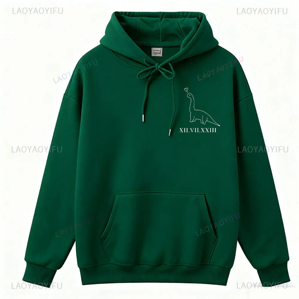 Couples  Hoodies Matching Dino Dinosaur Hoodie Custom Date Roman Numerals Matching Anniversary Gift Women Men Tops Long Sleeve