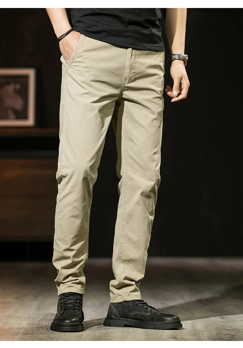 Khaki Gray Black Pants For Men Straight Casual Pants Men Clothing Overalls 2025 Spring Summer Cotton Work Trousers Male