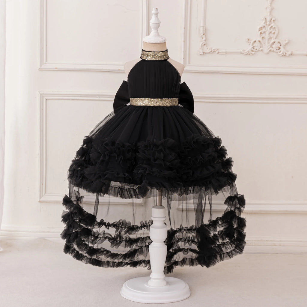 Trailing Big Bow Party Baby Girls Dresses Sequin Baptism Bridesmaid Costume Toddler Birthday Princess Dress Wedding Evening Gown