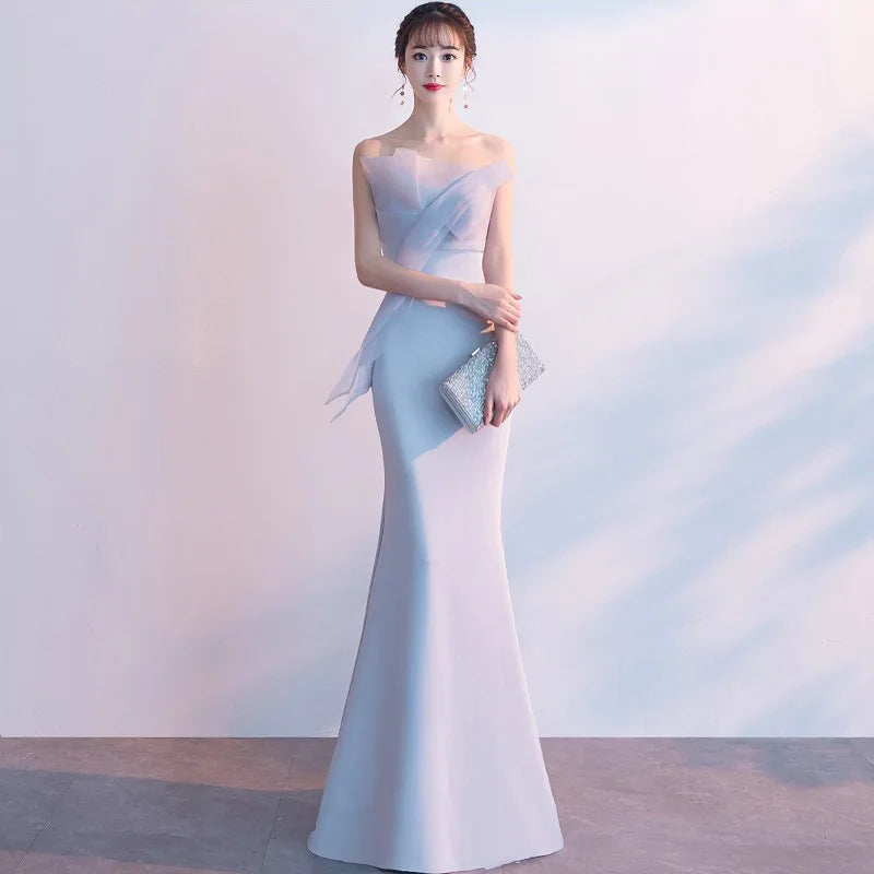 Elegant Long Prom Evening Guest Party Mermaid Trailing Dresses for Women 2022 Summer Satin Sexy Strapless Slim Cocktail Dress