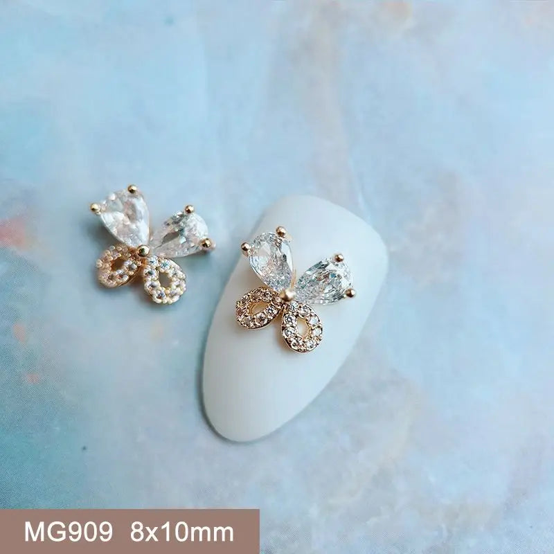 10pcs Summer Shell Starfish Cherry Zircon Crystals Metal Nails Jewelry Decorations Nail Art Accessories Charms Parts Supplies