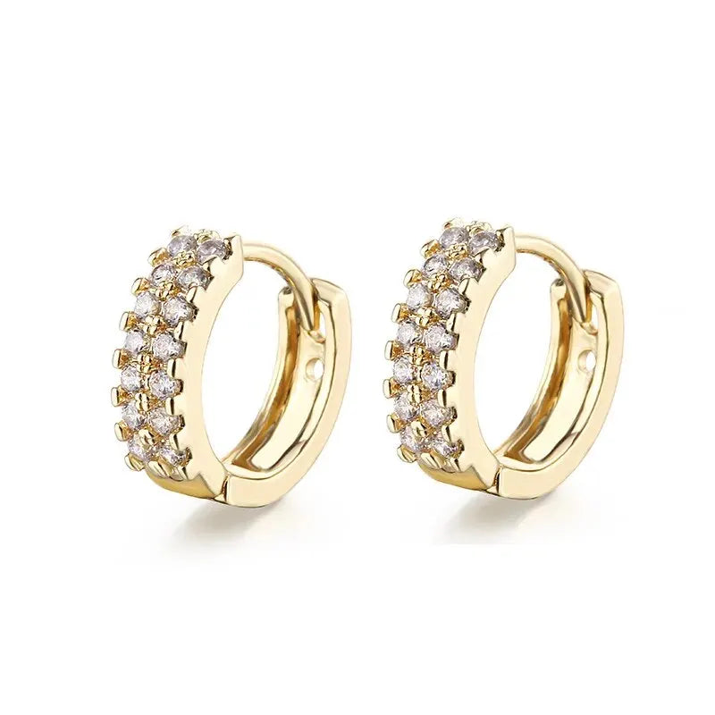 Trendy Gold Color Cubic Zirconia Round Copper Earrings For Women Metal Crystal Earring Party Birthday Everyday Jewelry