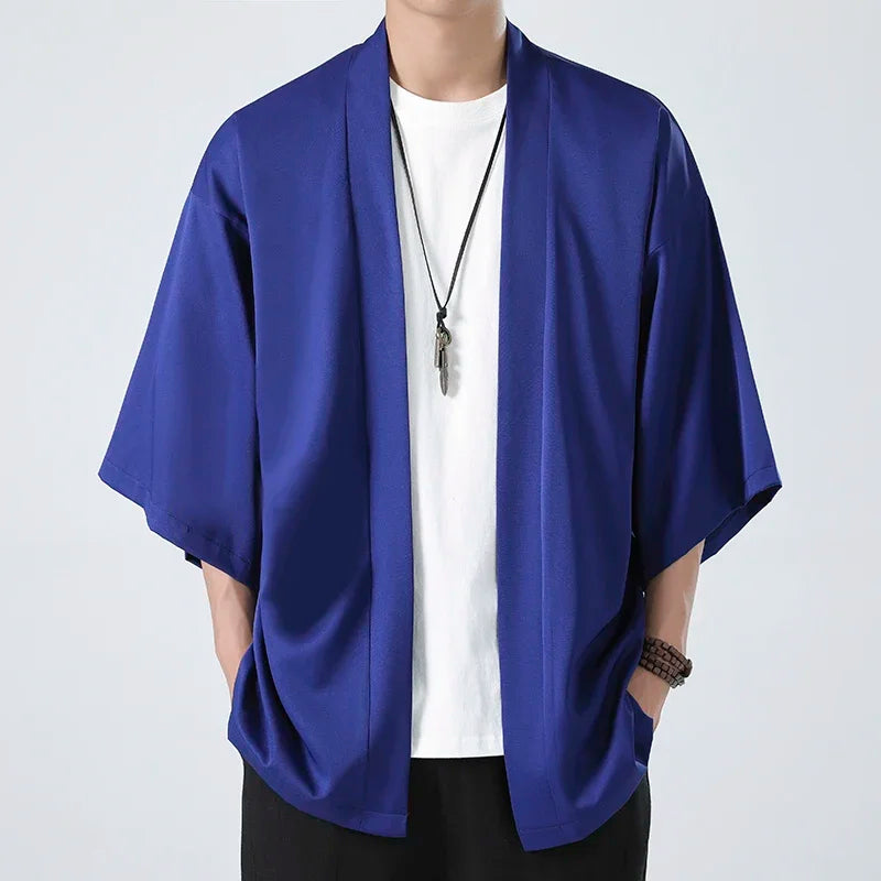 Japanese Costume Shirt Men Summer Kimono Harajuku Style Tops Coat Japan Haori Short Sleeve Traditional Loose Casual Shirt Yukata