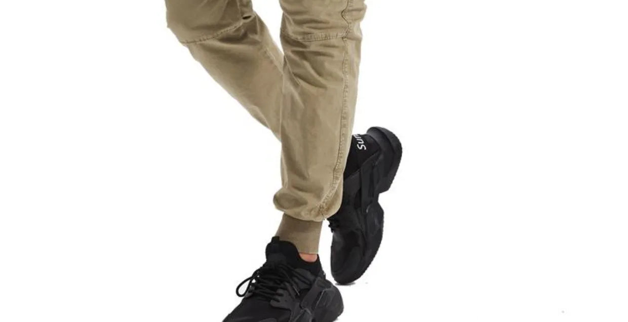 Spring Summer Men's Casual Fashion Work Pants Cuffed Multiple Pockets Slim Fit Youth Leisure Trousers Trendy Brand