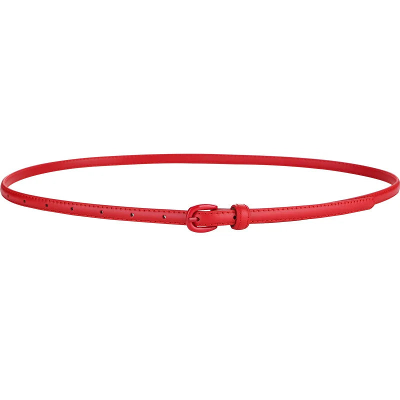 Fashionable Women's Thin Leather Belt Skinny Genuine Leather Belt with Pin Buckle for Jeans and Dresses