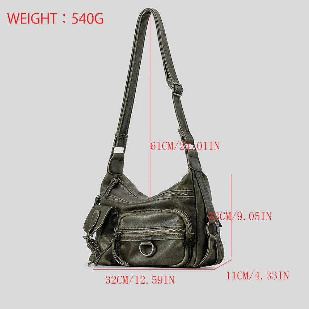 Annmouler Designer Women Shouler Bag Large Capacity Crossbody Bag Casual Soft Pu Leather Messenger Bag Multi-pocket Purses