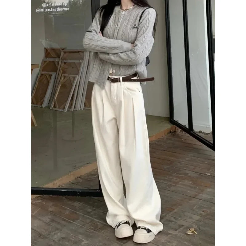 ZOENOVA Early 2024 Baggy Retro Jean Woman Nostalgic Loose Wide Leg Jeans White Pants Women Fashion Korean Pantalones De Mujer