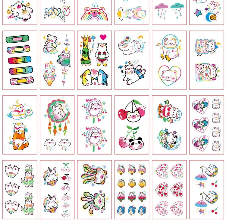 30Pcs/set Ins Series Colorful Rainbow Expression Tattoo Sticker Face Hand Lovely Body Art Fake Tatoo Temporary Waterproof Taty