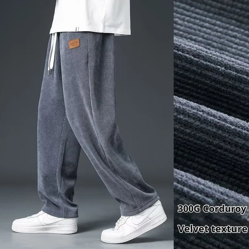 Corduroy Heavyweight Straight Leg Sweatpants Men's Trendy Brand Thick Sports Casual Pants Loose Hanging Work Pants