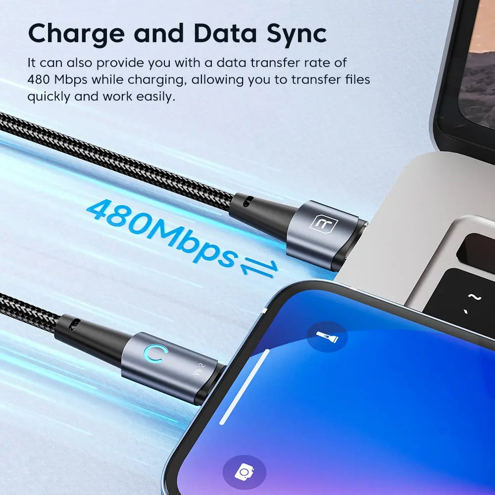 Toocki USB to Lighting or Type C Cable for iPhone 14 13 12 Pro Max 8 7 plus Led Charger USB C Cable Fast Charging Cable 1m 2m