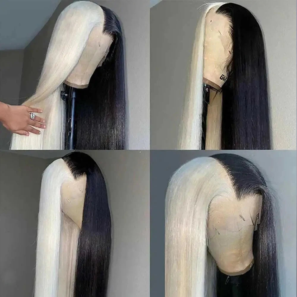 613 Blonde Straight Lace Front Human Hair Wigs Oreo Colored Wig Straight Half Blonde and Half Black Human Hair  Wigs For Women