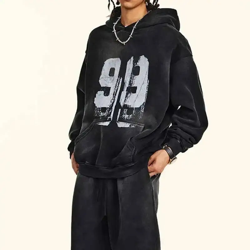 PFNW 2025 Spring High Street Vintage Washed Digital Padded Hooded Sweatshirt Men's American Loose Oversized Pullover Top 28W5695