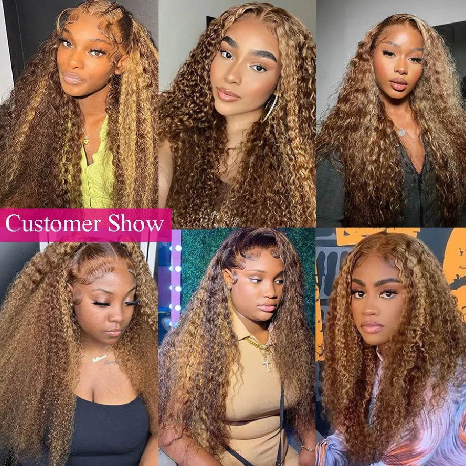 Highlight Ombre 13x4 Hd Lace Front Human Hair Wigs Preplucked 5x5 Closure Wigs Glueless Honey Blonde Deep Curly Wigs Human Hair