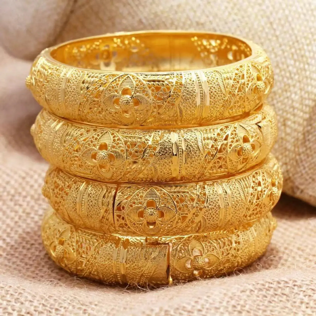 Dubai Gold Bangle for Women, Arab Islamic Luxury Gold Plated Cuff Bangle, Ethiopian 24K Gold Plated Bracelet, Middle East Weddin