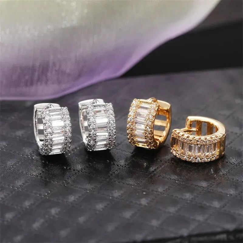Trendy Gold Color Cubic Zirconia Round Copper Earrings For Women Metal Crystal Earring Party Birthday Everyday Jewelry
