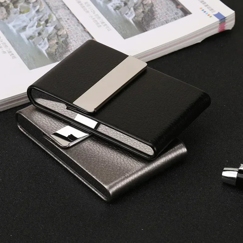 PU Leather & Metal Postcard Box Case with Magnetic Closure, Men's Business Card Holder - Pocket Card/Cigarette Organizer