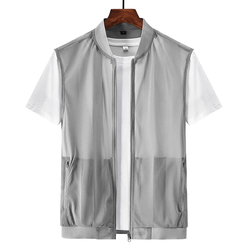 Summer Men Mesh Hollow Waistcoat Breathable Outdoor Sports Coat High-Quality Design Leisure Vest Men