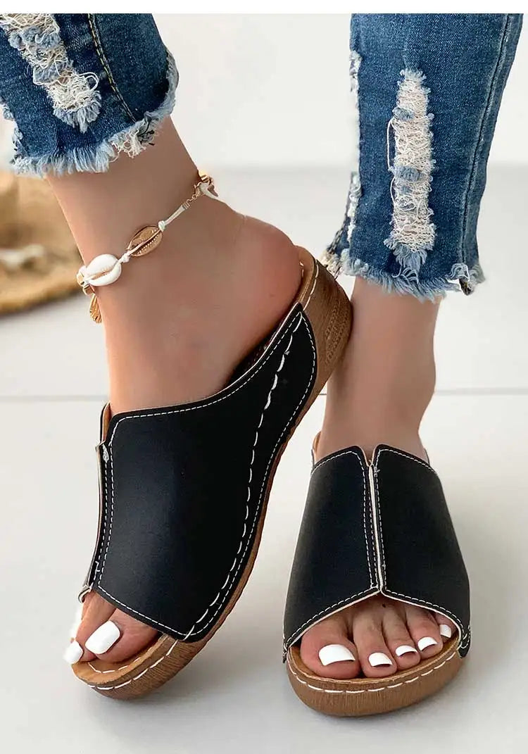 Women's Sandals 2025 Summer Shoes Women Soft Heels Sandals Low Platform Slippers Summer Sandalias Mujer Indoor Outdoor Footwear