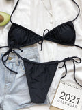 Sexy Wrinkled Micro Mini Thong Bikini Female Swimsuit Women Swimwear Two-pieces Bikini set Bather Bathing Suit Swim Beach Wear
